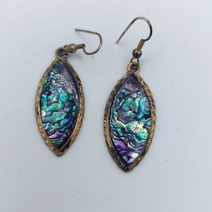 Vintage Alpaca abalone shell silver earrings Signed